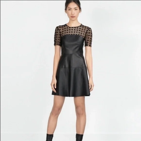 Zara | Dresses | Zara Crochet Faux Leather Dress | Poshmark